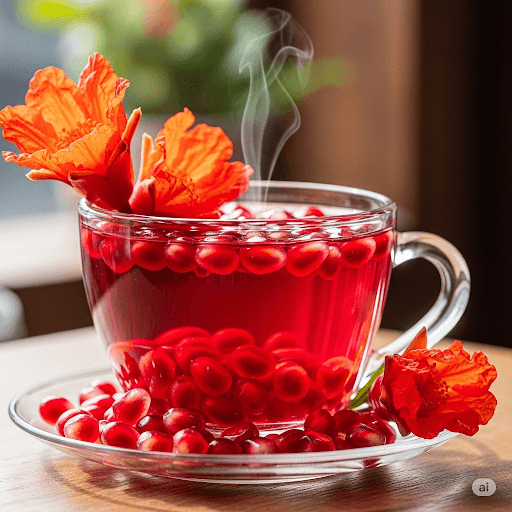 Pomegranate Tea - Antioxidant-rich tea made from pomegranate flowers and dried fruit, celebrating Iran's ancient pomegranate culture.