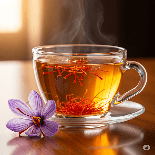 Saffron Tea - Luxurious tea infused with precious Persian saffron threads, creating a golden elixir fit for royalty.